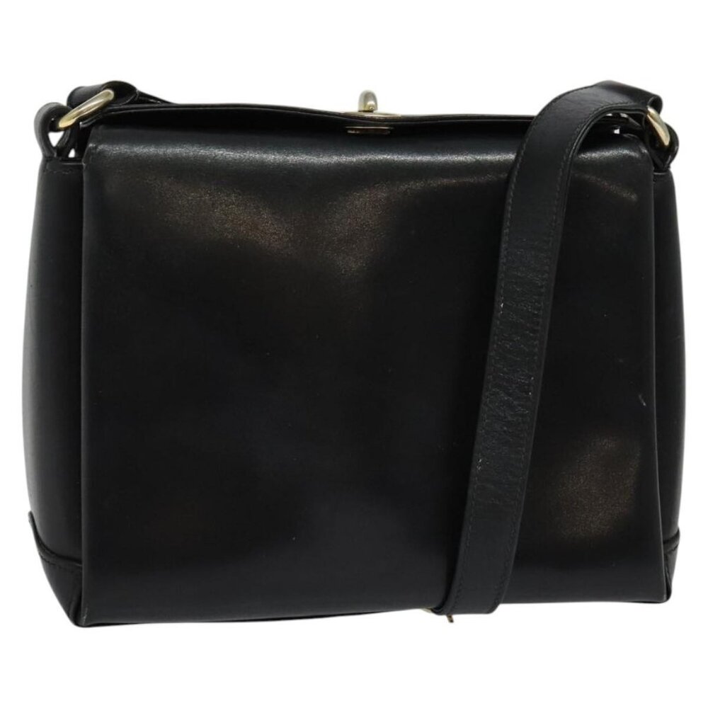 Authentic GUCCI Shoulder Bag Leather Black Gold